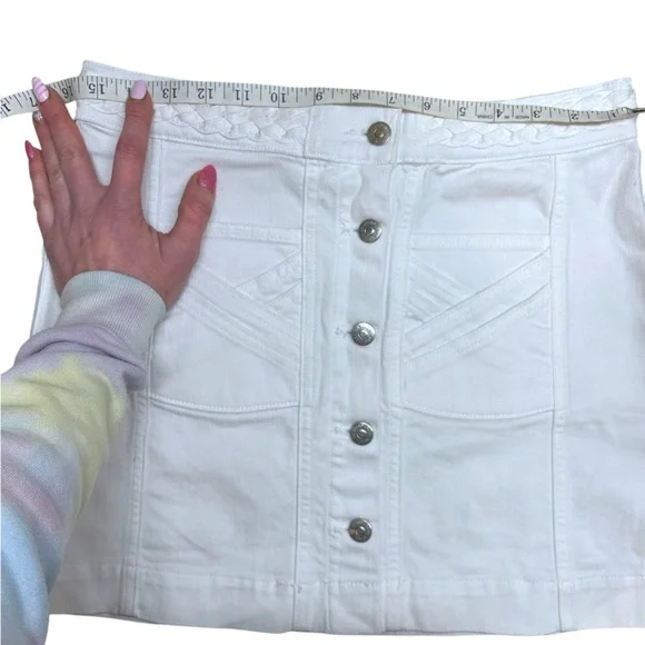 Veronica Beard Jeans Skirt Women's Size 8 Button Front Braided White Denim Mini